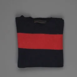 The Elder Statesman @ Frans Boone Cashmere striped Racing Crew Unisex sweater Navy Red