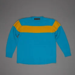 The Elder Statesman @ Frans Boone Cashmere striped Racing Crew Unisex sweater Teal Yellow