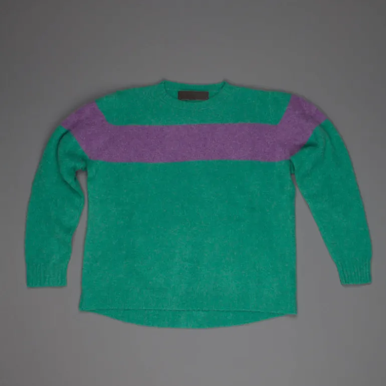 The Elder Statesman @ Frans Boone Cashmere striped Racing Crew Unisex sweater Turquoise Amethyst