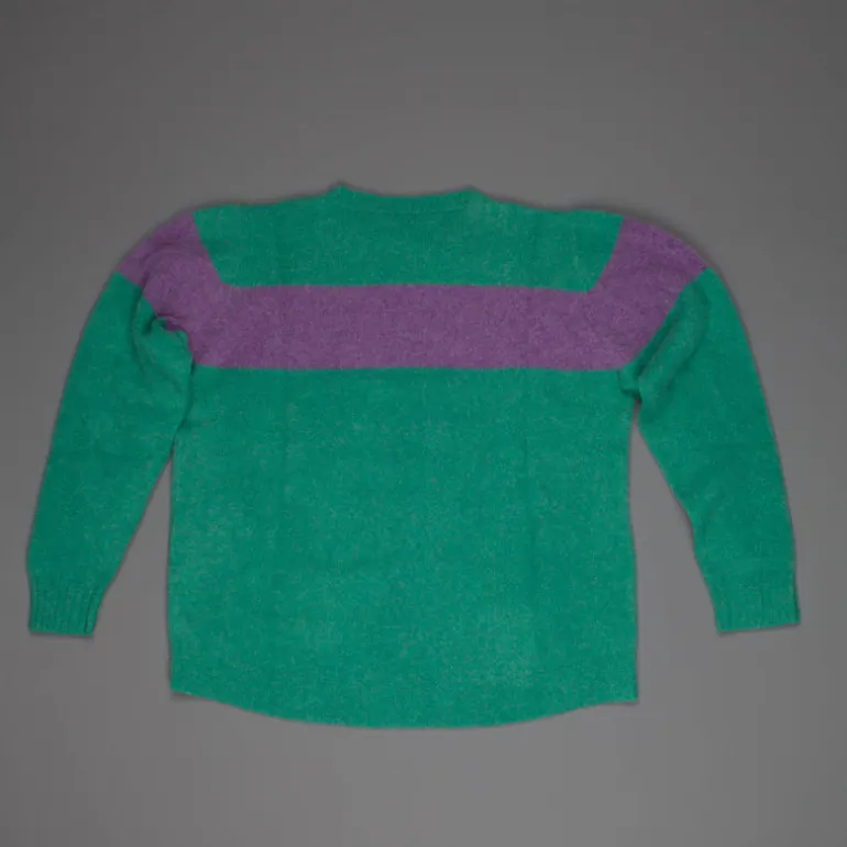 The Elder Statesman @ Frans Boone Cashmere striped Racing Crew Unisex sweater Turquoise Amethyst