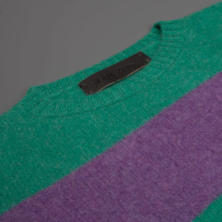 The Elder Statesman @ Frans Boone Cashmere striped Racing Crew Unisex sweater Turquoise Amethyst