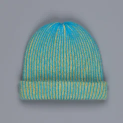 The Elder Statesman 100% Cashmere Watchman cap in Teal/Yellow