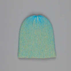 The Elder Statesman 100% Cashmere Watchman cap in Teal/Yellow