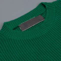 The Elder Statesman 100% cashmere medium ribbed crew Kelly Green