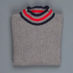 The Elder Statesman for Frans Boone 100% cashmere Odyssey Ribbed Turtleneck Grey Red Navy