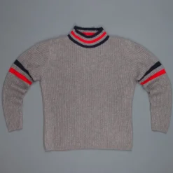 The Elder Statesman for Frans Boone 100% cashmere Odyssey Ribbed Turtleneck Grey Red Navy