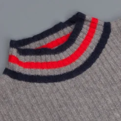 The Elder Statesman for Frans Boone 100% cashmere Odyssey Ribbed Turtleneck Grey Red Navy