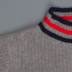 The Elder Statesman for Frans Boone 100% cashmere Odyssey Ribbed Turtleneck Grey Red Navy