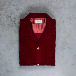 The Real McCoy's Corduroy Open Collar Shirt Burgundy