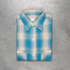 The Real McCoy's 8HU Ombre Check Summer Flannel Shirt Turquoise
