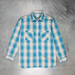The Real McCoy's 8HU Ombre Check Summer Flannel Shirt Turquoise