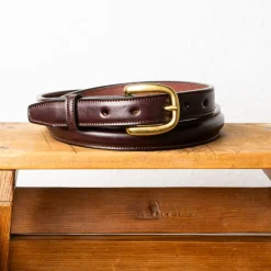 Tory Leather Classic Bridle Leather Belt 1″ Brass Buckle Havana