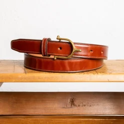 Tory Leather Spur Bridle Leather Belt 1″ Brass Buckle Oakbark