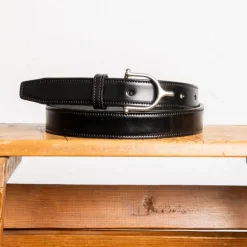 Tory Leather Spur Bridle Leather Belt 1″ Nickle Buckle Black