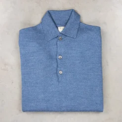 William Lockie Birdseye Solid Merino Wool Polo Denim