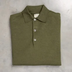 William Lockie Birdseye Solid Merino Wool Polo Olive