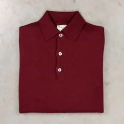 William Lockie Birdseye Solid Merino Wool Polo Wine