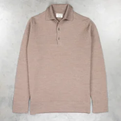 William Lockie Birdseye Solid Merino Wool Polo Taupe