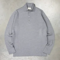 William Lockie Birdseye Solid Merino Wool Polo Grey