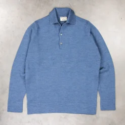 William Lockie Birdseye Solid Merino Wool Polo Denim
