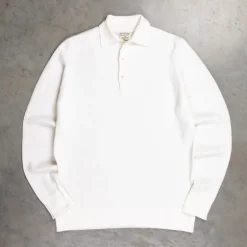 William Lockie Birdseye Solid Merino Wool Polo Ice White