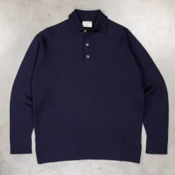 William Lockie Birdseye Solid Merino Wool Polo Blu Navy