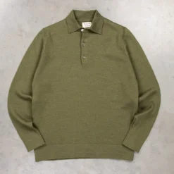 William Lockie Birdseye Solid Merino Wool Polo Olive