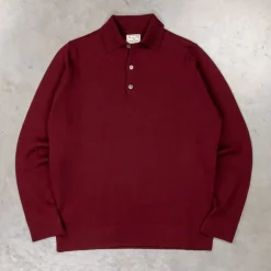 William Lockie Birdseye Solid Merino Wool Polo Wine