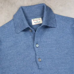 William Lockie Birdseye Solid Merino Wool Polo Denim
