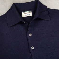 William Lockie Birdseye Solid Merino Wool Polo Blu Navy