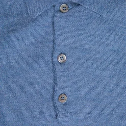 William Lockie Birdseye Solid Merino Wool Polo Denim