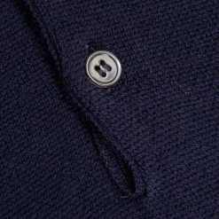 William Lockie Birdseye Solid Merino Wool Polo Blu Navy