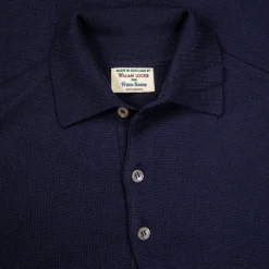 William Lockie Birdseye Solid Merino Wool Polo Blu Navy