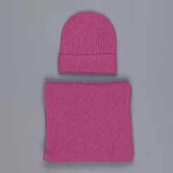 William Lockie Cashmere Ribbed Hat And Scarf Set Loganberry