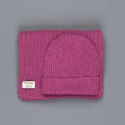 William Lockie Cashmere Ribbed Hat And Scarf Set Loganberry
