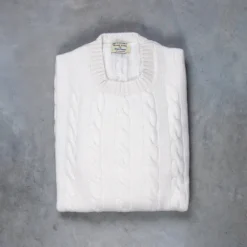 William Lockie Chirnside Cashmere Cable Crew Neck Snow White