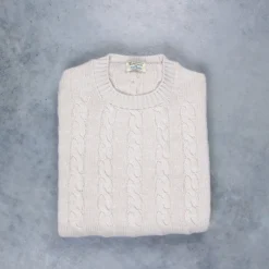 William Lockie Chirnside Cashmere Cable Crew Neck Hessian