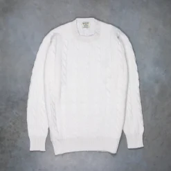 William Lockie Chirnside Cashmere Cable Crew Neck Snow White