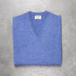 William Lockie Oxton Cashmere V-Neck Lapis