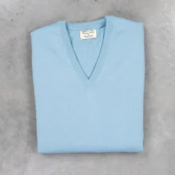 William Lockie Oxton Cashmere V-Neck Blue Mist