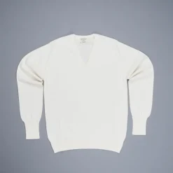 William Lockie Oxton Cashmere V-Neck Ice White