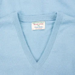 William Lockie Oxton Cashmere V-Neck Blue Mist
