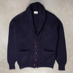 William Lockie Windsor Cashmere Shawl Cardigan Dark Navy