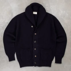 William Lockie x Frans Boone Alain Shawl Cardigan Lambswool Navy