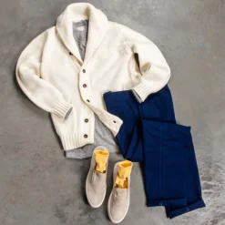 William Lockie x Frans Boone Alain Shawl Cardigan Lambswool Ecru